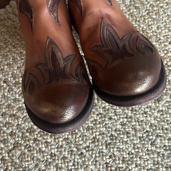 Liberty Black Women’s 9 Ankle Leather Boots Brown Metallic Copper Overlay - Picture 13 of 16